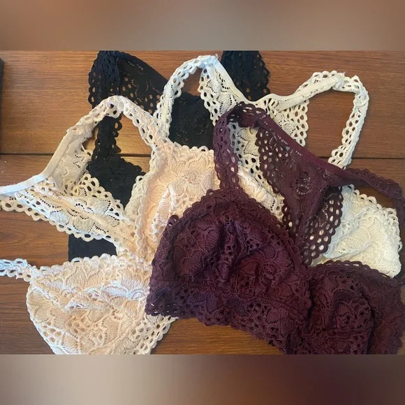 BUNDLE 4 Aerie Lace Bralettes Razorback (Black, White, Light Pink, Maroon) - Picture 12 of 12